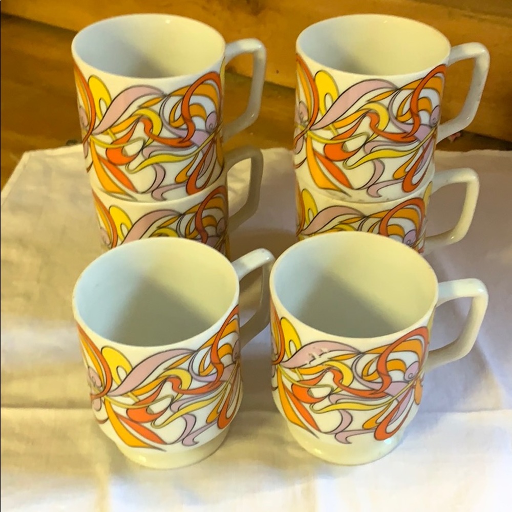 Vintage six piece orange swirl coffee cup set